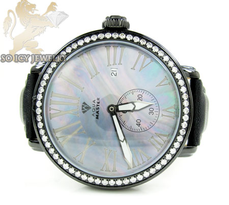 Mens aqua master black stainless steel 1 row diamond mechanical watch 2.25ct 