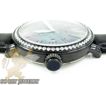 Mens aqua master black stainless steel 1 row diamond mechanical watch 2.25ct 