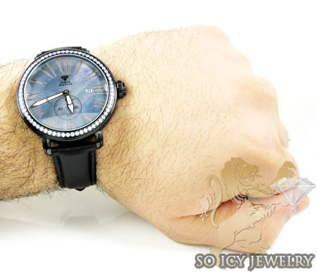 Mens aqua master black stainless steel 1 row diamond mechanical watch 2.25ct 