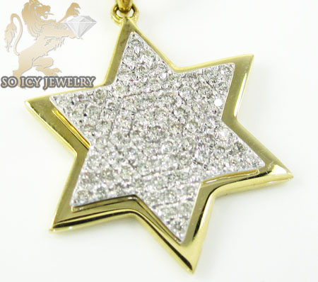 18k yellow gold diamond star of david pendant & chain 0.30ct