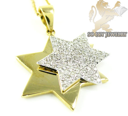 18k yellow gold diamond star of david pendant & chain 0.30ct