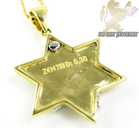 18k yellow gold diamond star of david pendant & chain 0.30ct