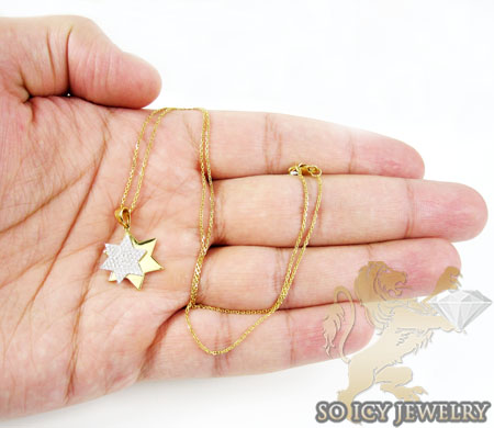 18k yellow gold diamond star of david pendant & chain 0.30ct