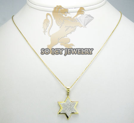 18k yellow gold diamond star of david pendant & chain 0.30ct