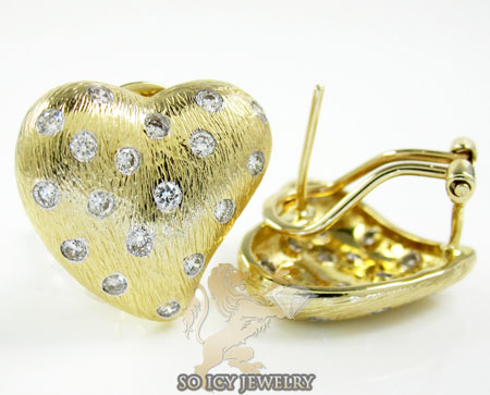 14k yellow gold diamond heart earrings 0.77ct - Image 2