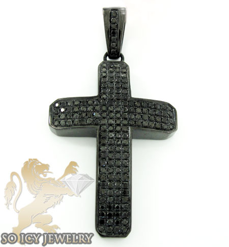 Black sterling silver black diamond cross 1.88ct