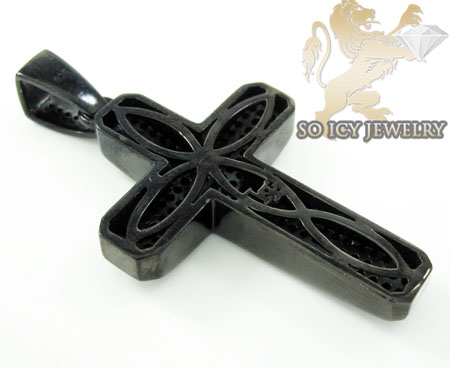 Black sterling silver black diamond cross 1.88ct