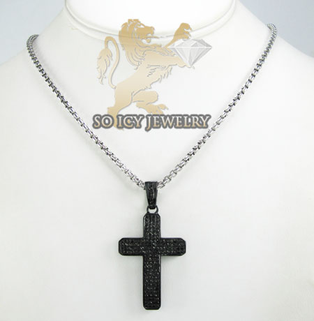 Black sterling silver black diamond cross 1.88ct