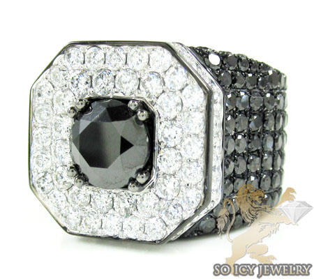 Mens 10k black gold white & black diamond xl ring 21.35ct