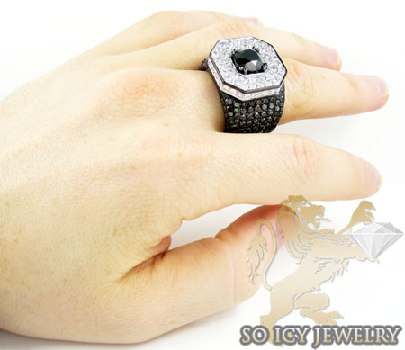 Mens 10k black gold white & black diamond xl ring 21.35ct