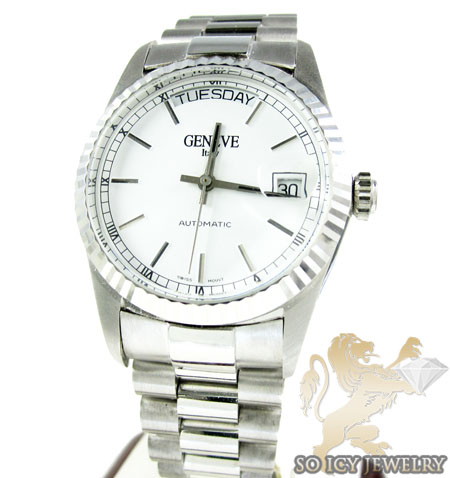 18k white gold gerard petit italy gold mens watch 
