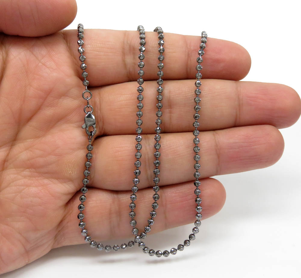 14k black gold diamond cut combat ball bead chain 18-26