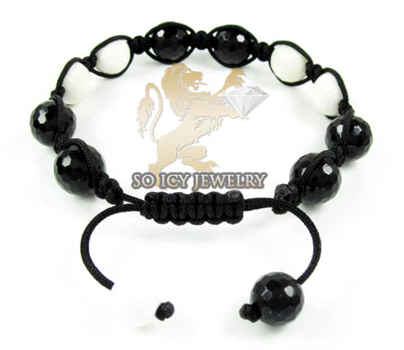 Macramé white & black onyx faceted bead rope bracelet - Image 2