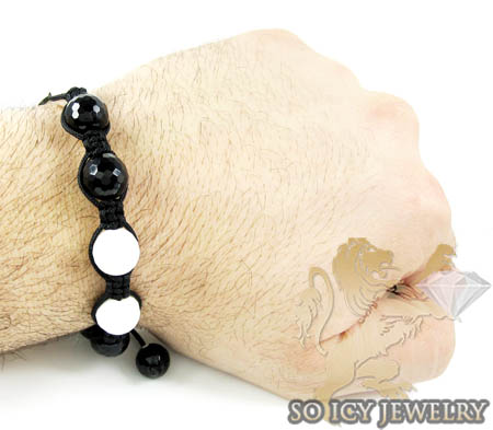 Macramé white & black onyx faceted bead rope bracelet - Image 3