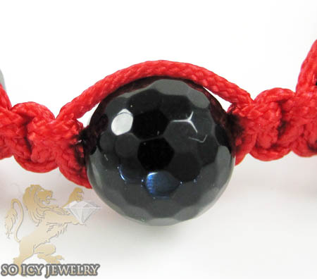 Macramé black onyx faceted bead red rope bracelet