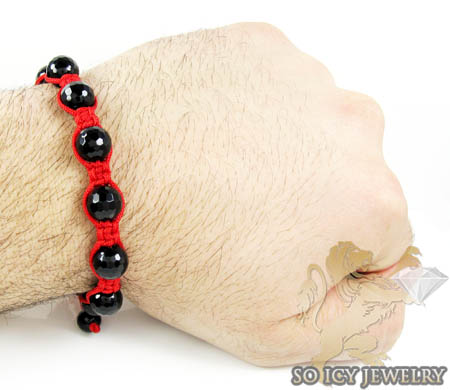 Macramé black onyx faceted bead red rope bracelet - Image 4