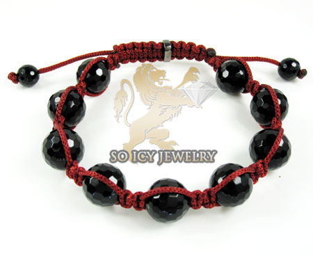 Macramé black onyx faceted bead dark red rope bracelet - Image 2