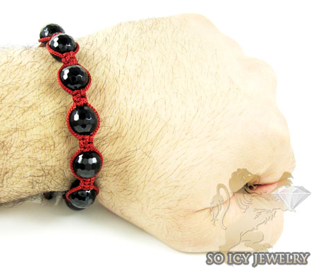 Macramé black onyx faceted bead dark red rope bracelet
