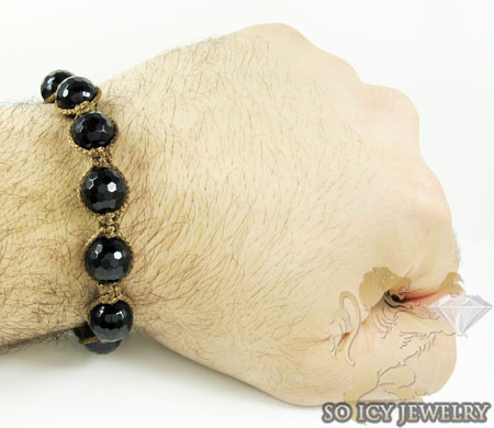 Macramé black onyx faceted bead brown rope bracelet 
