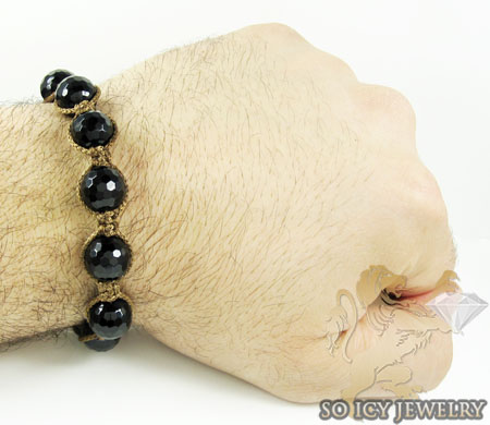 Macramé black onyx faceted bead brown rope bracelet - Image 2