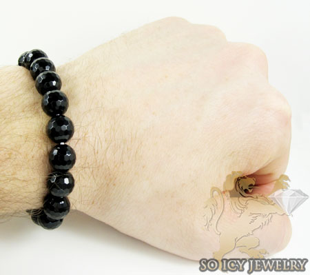 Macramé black onyx faceted bead rope bracelet 