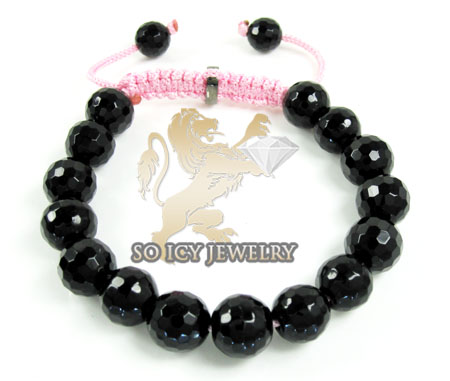 Macramé black onyx faceted bead pink rope bracelet 