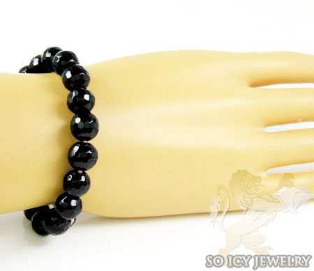 Macramé black onyx faceted bead pink rope bracelet 
