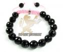 Macramé black onyx faceted bead pink rope bracelet 