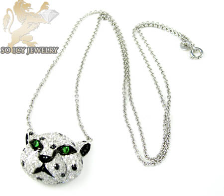 Ladies 18k white gold tiger head diamond pendant 2.00ct