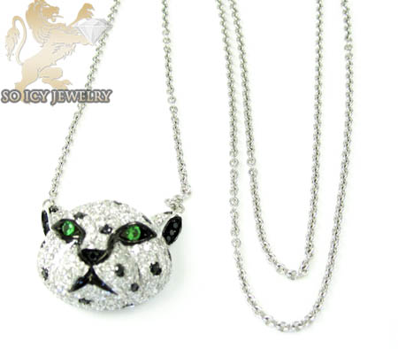 Ladies 18k white gold tiger head diamond pendant 2.00ct