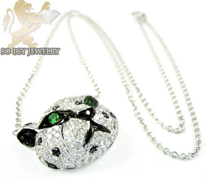 Ladies 18k white gold tiger head diamond pendant 2.00ct