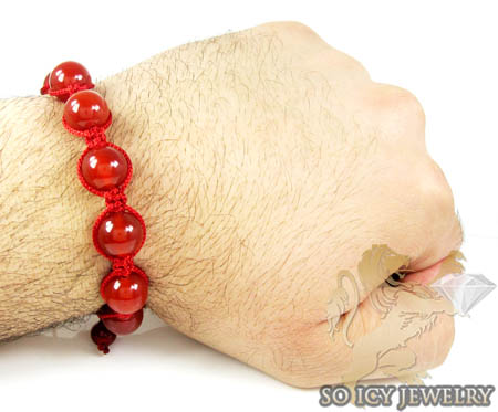 Macramé red onyx smooth bead red rope bracelet 