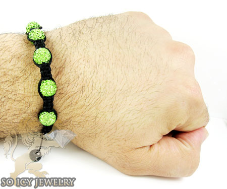 Neon green rhinestone macramé faceted bead rope bracelet 5.00ct