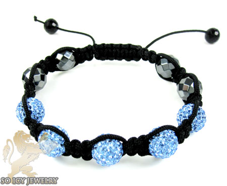 Baby blue rhinestone macramé faceted bead rope bracelet 5.00ct