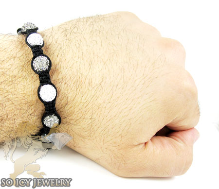 Black & white rhinestone macramé faceted bead rope bracelet 5.00ct