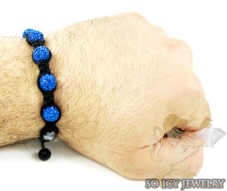 Blue rhinestone macramé faceted bead rope bracelet 5.00ct