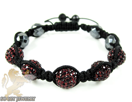Dark red rhinestone macramé faceted bead rope bracelet 5.00ct