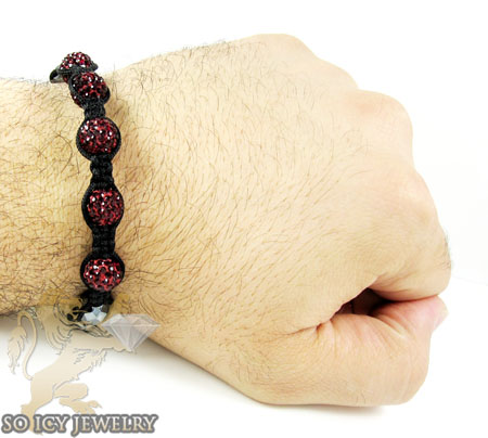 Dark red rhinestone macramé faceted bead rope bracelet 5.00ct