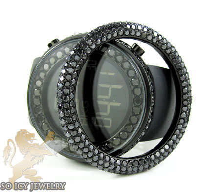Black cz techno com kc digital full case big bezel watch 13.00ct