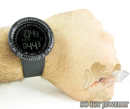 Black cz techno com kc digital full case big bezel watch 13.00ct