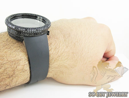Black cz techno com kc digital full case big bezel watch 13.00ct
