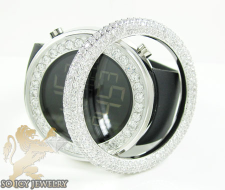 White cz techno com kc digital big bezel watch 10.00ct