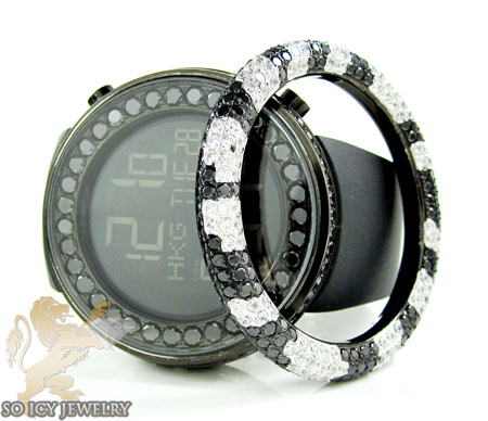 Black & white cz techno com kc digital full case big bezel watch 13.00ct