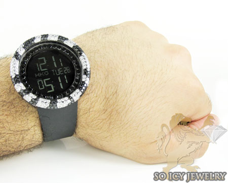 Black & white cz techno com kc digital full case big bezel watch 13.00ct - Image 9
