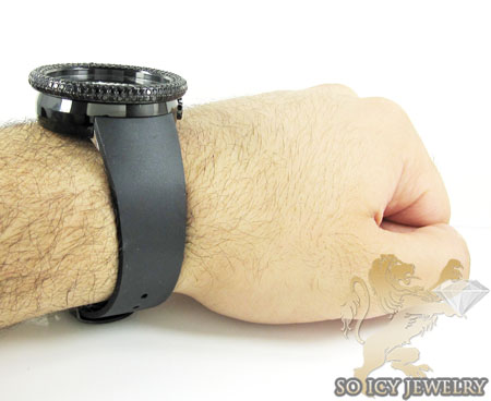 Black cz techno com kc big bezel watch 10.00ct