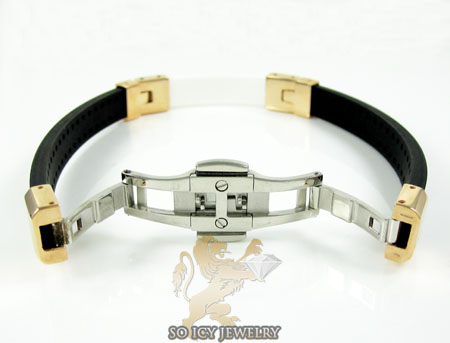 Mens baraka 18k gold & high tech white ceramic bracelet 0.02ct