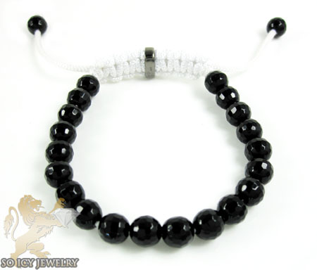 Baby macramé black onyx faceted bead bracelet
