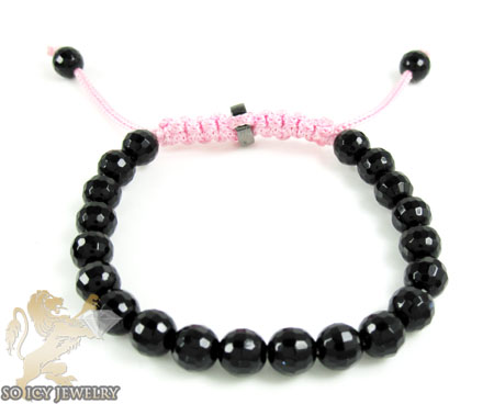 Baby macramé black onyx faceted bead bracelet