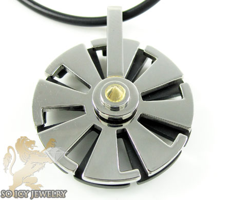 Mens baraka 18k yellow gold & stainless steel wheel necklace