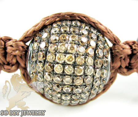 White sterling silver champagne cz macramé faceted bead rope bracelet 0.75ct